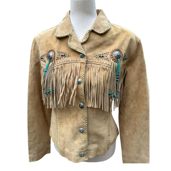 Women's Unbranded Suede Jacket with Fringe Detail - Tan - Picture 11 of 16